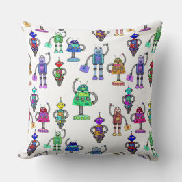 Kleurrijke schattige robots op witte achtergrond kussen