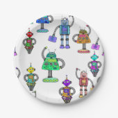 Kleurrijke schattige robots op witte achtergrond papieren bordje (Voorkant)