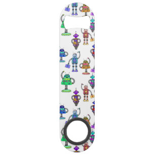 Kleurrijke schattige robots op witte achtergrond speed flessenopener