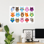 Kleurrijke schattige uil poster (Thuiskantoor)