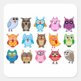 Kleurrijke schattige uil vierkante sticker