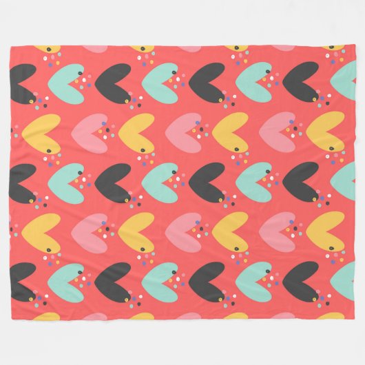 Kleurrijke schattige Valentijnse harten patroon Fleece Deken (Voorkant (Horizontaal))