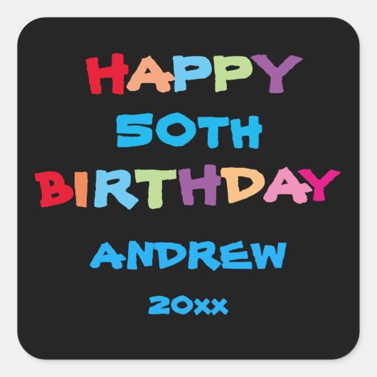 Kleurrijke Schattigee aangepaste naam Jaar Datum H Vierkante Sticker (Voorkant)