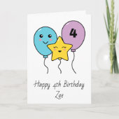 Kleurrijke Schattigee ballonnen 4e verjaardag Kaart (Voorkant)