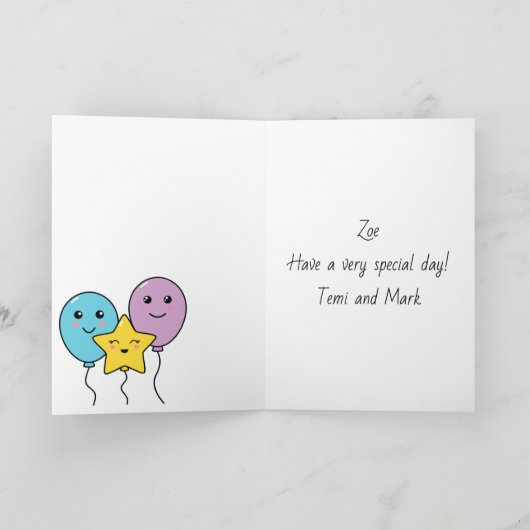 Kleurrijke Schattigee ballonnen 4e verjaardag Kaart (Binnen)