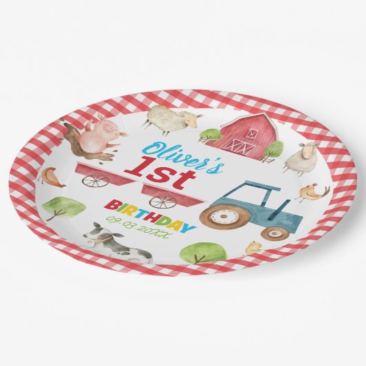 Kleurrijke Schattigee Boerderijdieren Barnyard 1e  Papieren Bordje (Gekanteld)