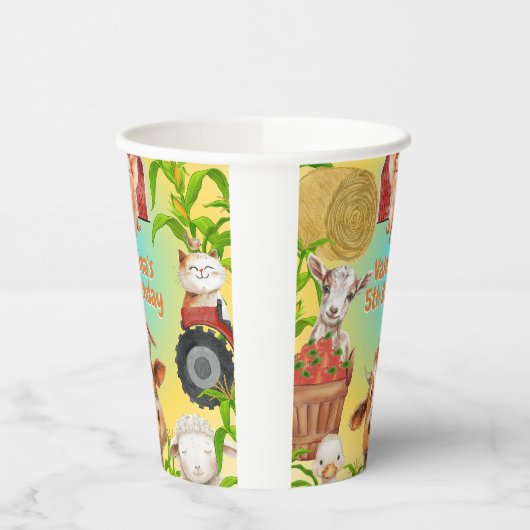 Kleurrijke Schattigee Boerderijdieren Barnyard Kid Papieren Bekers (Links)