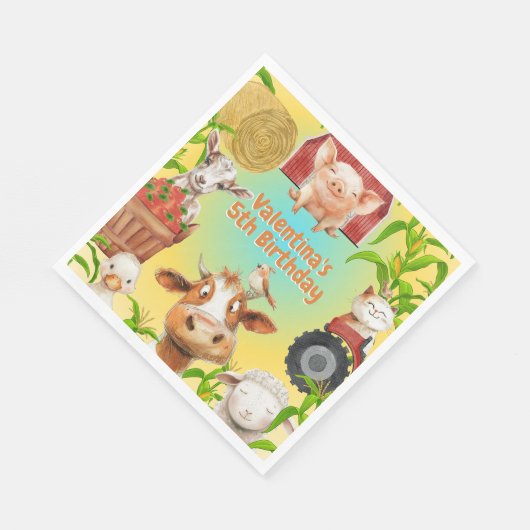 Kleurrijke Schattigee Boerderijdieren Barnyard Kid Servet (Hoek)
