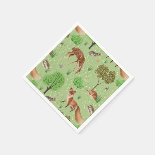 Kleurrijke Schattigee bosdieren groene weide Servet (Hoek)