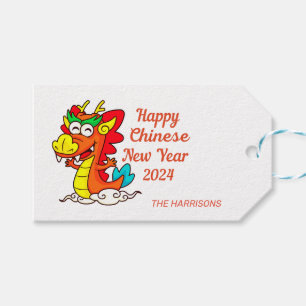 Kleurrijke Schattigee Cartoon Dragon Chinees Nieuw Cadeaulabel