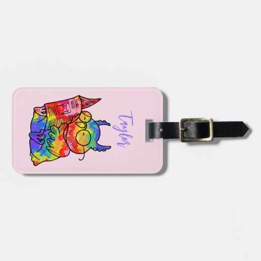 Kleurrijke Schattigee Cartoon Uil bagagelabel (Voorkant horizontaal)