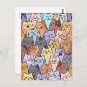 Kleurrijke Schattigee Cat Crowd Pattern Whimsical Briefkaart (Voorkant / Achterkant)