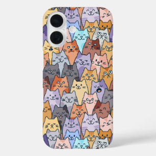 Kleurrijke Schattigee Cat Crowd Pattern Whimsical  iPhone 16 Hoesje