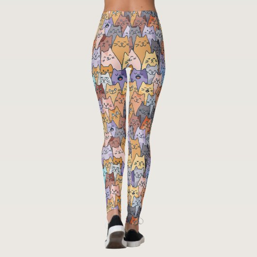 Kleurrijke Schattigee Cat Crowd Pattern Whimsical Leggings (Achterkant)