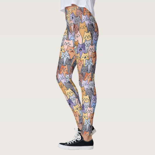 Kleurrijke Schattigee Cat Crowd Pattern Whimsical Leggings (Links)
