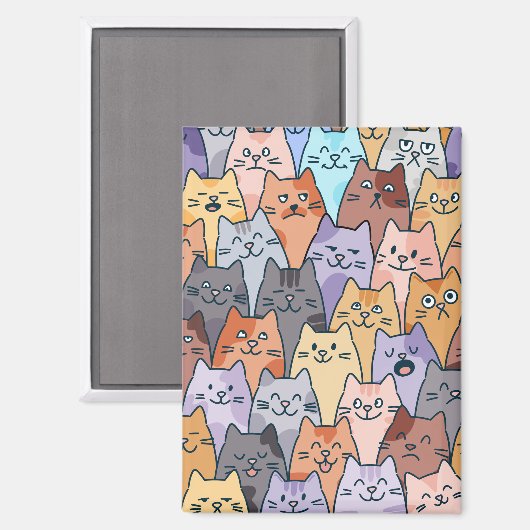 Kleurrijke Schattigee Cat Crowd Pattern Whimsical  Magneet (Voorkant / Achterkant)