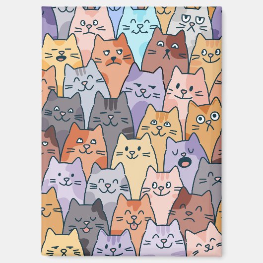 Kleurrijke Schattigee Cat Crowd Pattern Whimsical Magneet (Voorkant)
