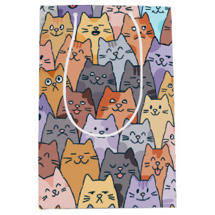 Kleurrijke Schattigee Cat Crowd Pattern Whimsical  Medium Cadeauzakje