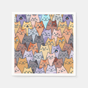 Kleurrijke Schattigee Cat Crowd Pattern Whimsical  Servet