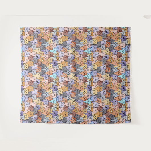 Kleurrijke Schattigee Cat Crowd Pattern Whimsical Wandkleed (Voorkant (horizontaal))