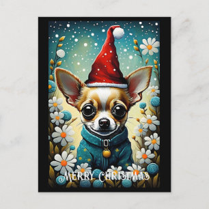 Kleurrijke Schattigee Chihuahua Bloemen Kerstmis Briefkaart