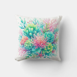 Kleurrijke Schattigee Coral Sealife Nautisch Kusts Kussen