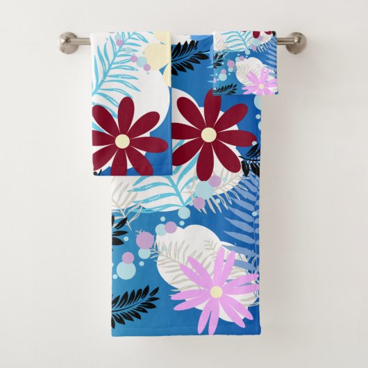 Kleurrijke Schattigee Daisies Varen Bubbels Wolken Bad Handdoek (Insitu)