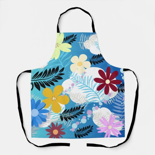 Kleurrijke Schattigee Daisies Varen Bubbels Wolken Schort (Voorkant)