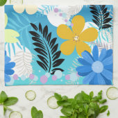 Kleurrijke Schattigee Daisies Varen Bubbels Wolken Theedoek (Gevouwen)