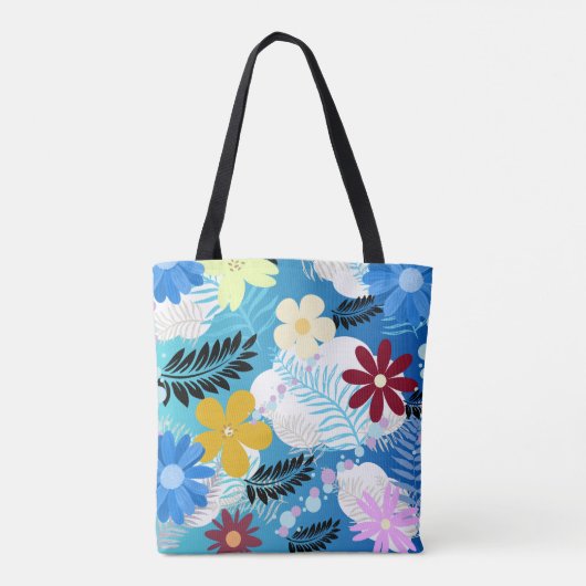 Kleurrijke Schattigee Daisies Varen Bubbels Wolken Tote Bag (Achterkant)
