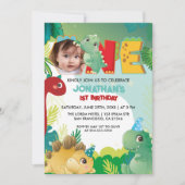 Kleurrijke Schattigee Dinosaurus Baby Boy Eerste V Kaart (Voorkant)