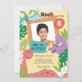 Kleurrijke Schattigee Dinosaurus Verjaardagsfeest Feestdagenkaart (Voorkant)