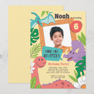 Kleurrijke Schattigee Dinosaurus Verjaardagsfeest Feestdagenkaart