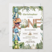 Kleurrijke Schattigee Dinosaurussen Groen 1e Verja Kaart (Voorkant)