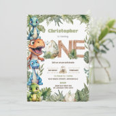 Kleurrijke Schattigee Dinosaurussen Groen 1e Verja Kaart (Staand voorkant)