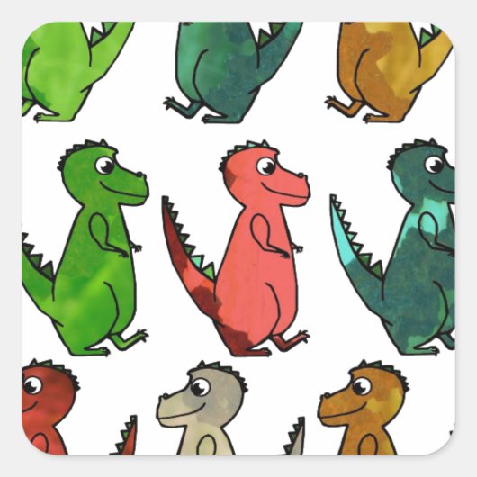 Kleurrijke Schattigee dinosaurussen Vierkante Sticker (Voorkant)