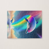 Kleurrijke Schattigee Dolfijn met Regenboog en Neo Legpuzzel (Horizontaal)
