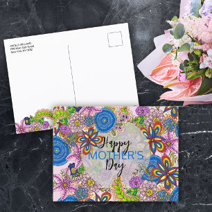 Kleurrijke Schattigee Doodle Flowers Moederdag Briefkaart
