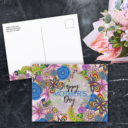 Kleurrijke Schattigee Doodle Flowers Moederdag Briefkaart