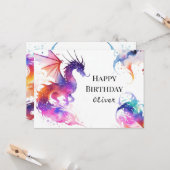 Kleurrijke Schattigee Draak Verjaardag Kaart (Voorkant / Achterkant in situ)