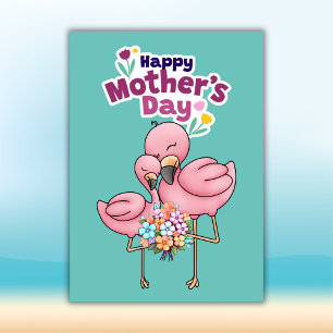 Kleurrijke Schattigee Flamingo's Happy Mothers Day Feestdagenkaart