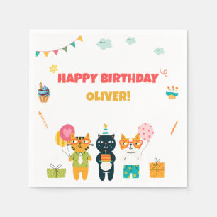 Kleurrijke Schattigee Funny Kitty Cats Happy Birth Servet