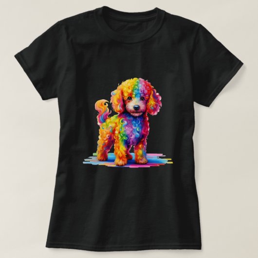 Kleurrijke Schattigee Funny Rainbow Dog Poedel T-shirt (Design voorkant)