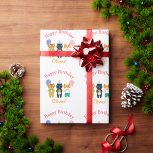 Kleurrijke Schattigee grappige katten zeggen Happy Cadeaupapier