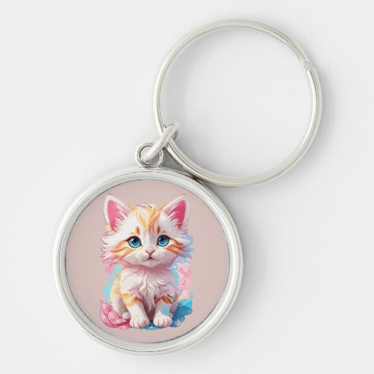 Kleurrijke Schattigee Kawaii Kitten Sleutelhanger (Voorkant)