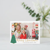 Kleurrijke Schattigee Kerst Familie Foto Vakantie  Feestdagenkaart (Staand voorkant)