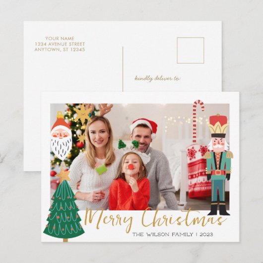 Kleurrijke Schattigee Kerst Familie Foto Vakantie  Feestdagenkaart (Voorkant / Achterkant)