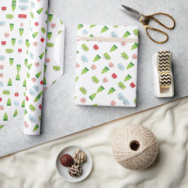 Kleurrijke Schattigee kerstboom en geschenkpatroon Cadeaupapier