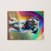 Kleurrijke Schattigee kleine pug met regenboogkleu Legpuzzel (Horizontaal)