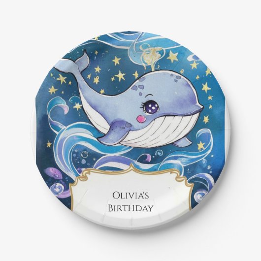 Kleurrijke Schattigee magische walvis Verjaardag Papieren Bordje (Voorkant)